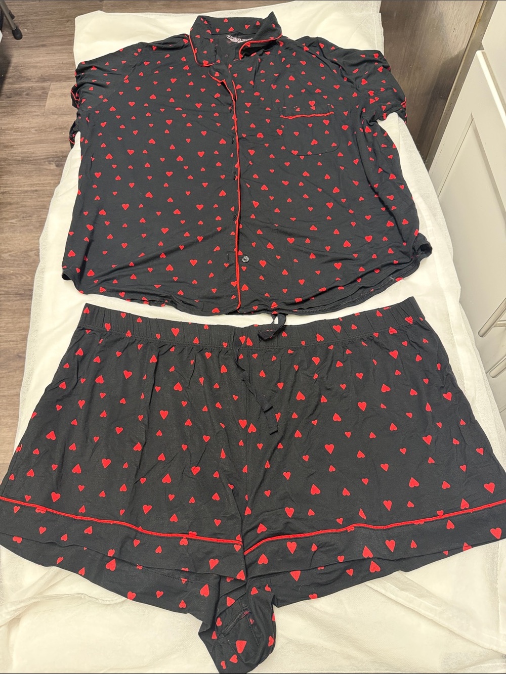 Victoria's Secret Black Pajama Set with Red Heart Print